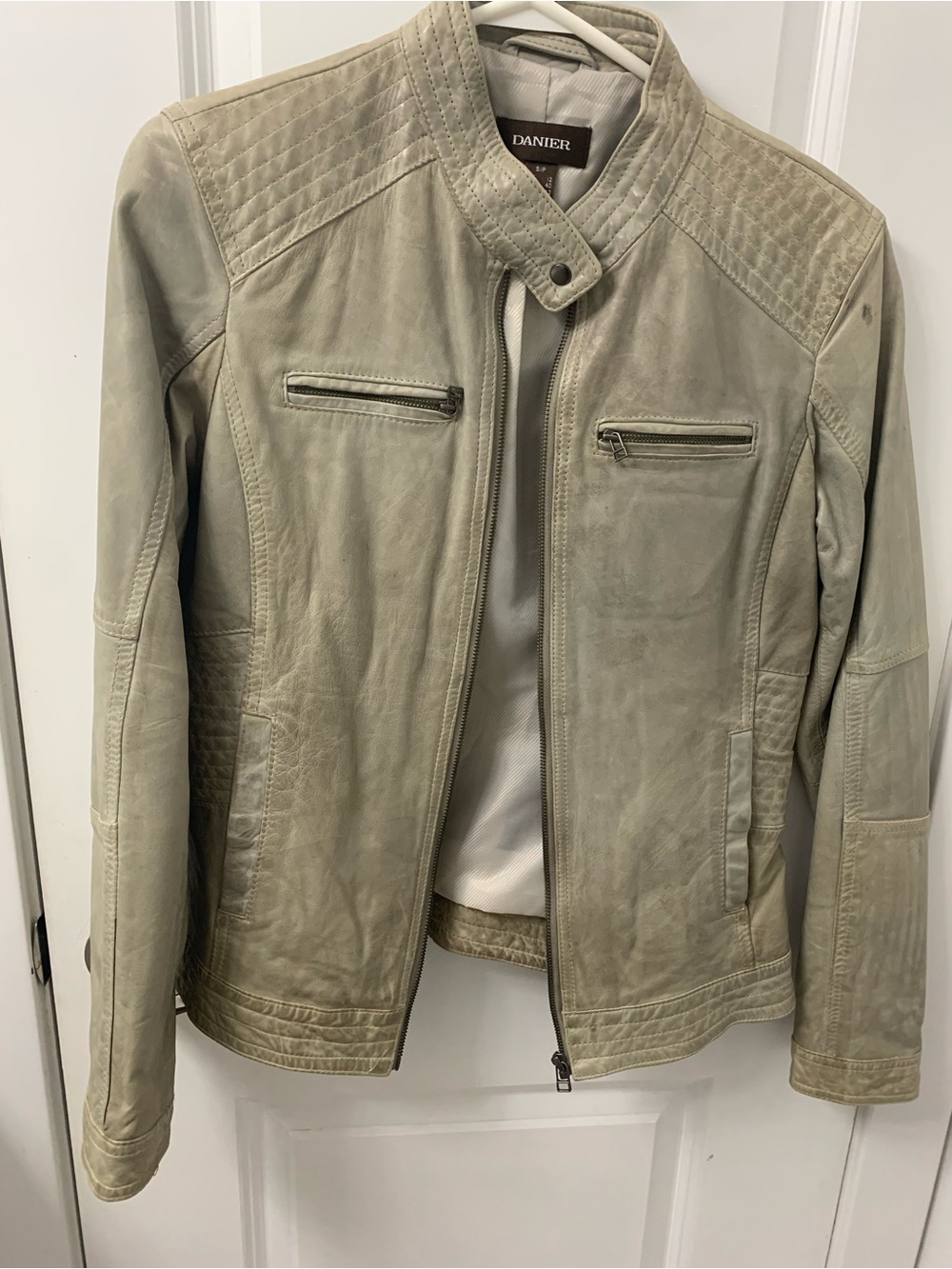 Danier Light Taupe/ grey Leather Bomber Jacket